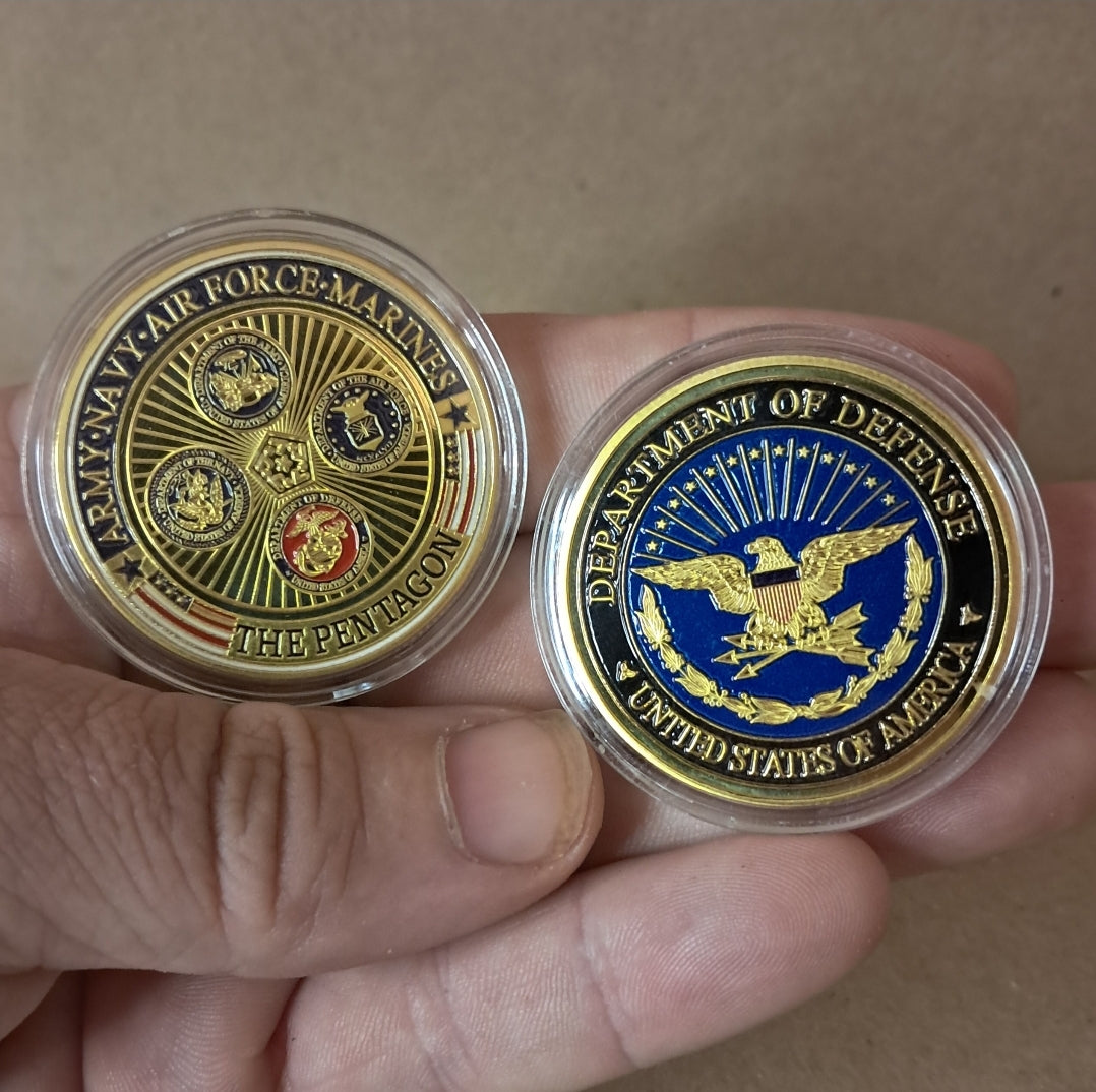 U.S. Military Commemrative Steel Coins 1.57 inches with Plastic Protective Case Navy Army Marines Air Force Coast Guard First Responder Veteran