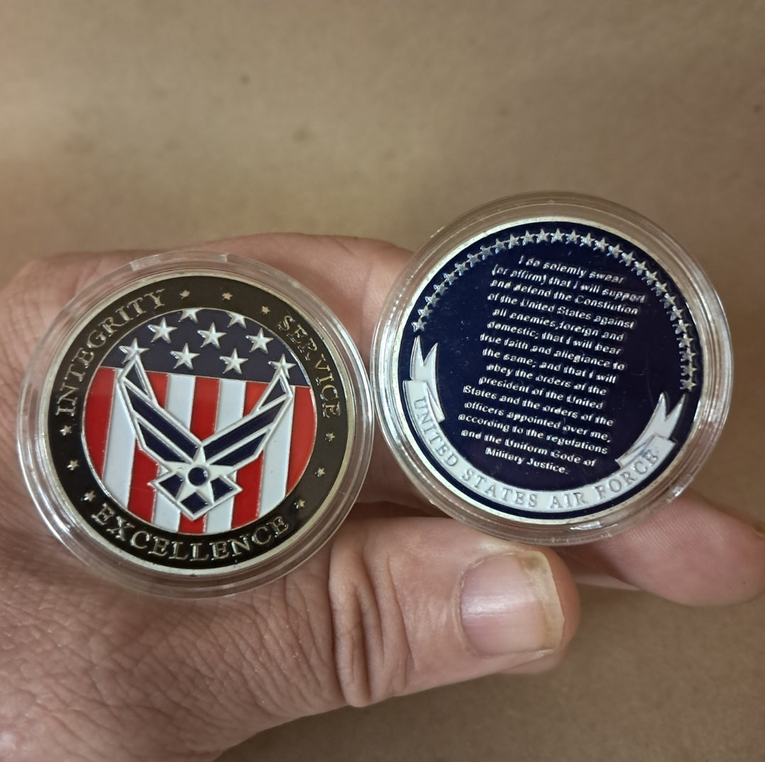 U.S. Military Commemrative Steel Coins 1.57 inches with Plastic Protective Case Navy Army Marines Air Force Coast Guard First Responder Veteran