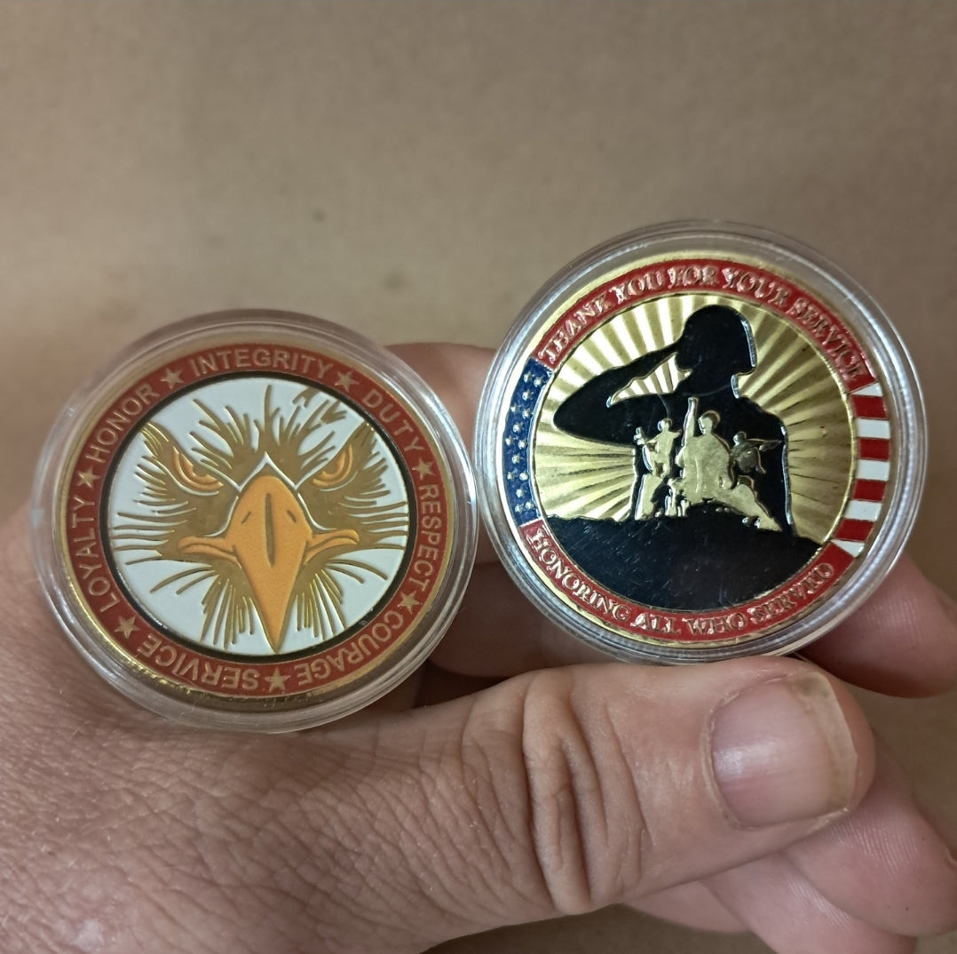 U.S. Military Commemrative Steel Coins 1.57 inches with Plastic Protective Case Navy Army Marines Air Force Coast Guard First Responder Veteran