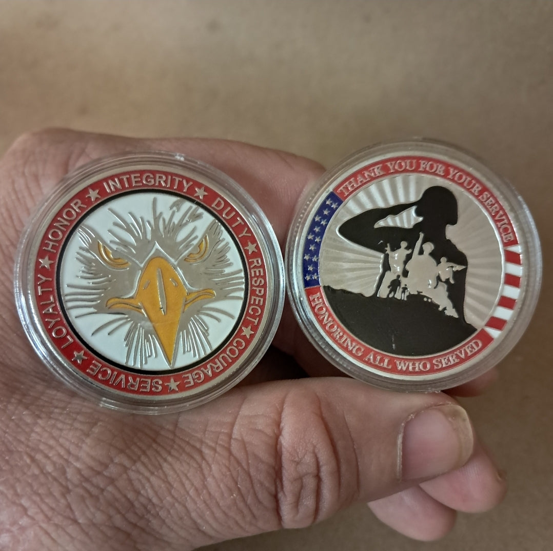 U.S. Military Commemrative Steel Coins 1.57 inches with Plastic Protective Case Navy Army Marines Air Force Coast Guard First Responder Veteran