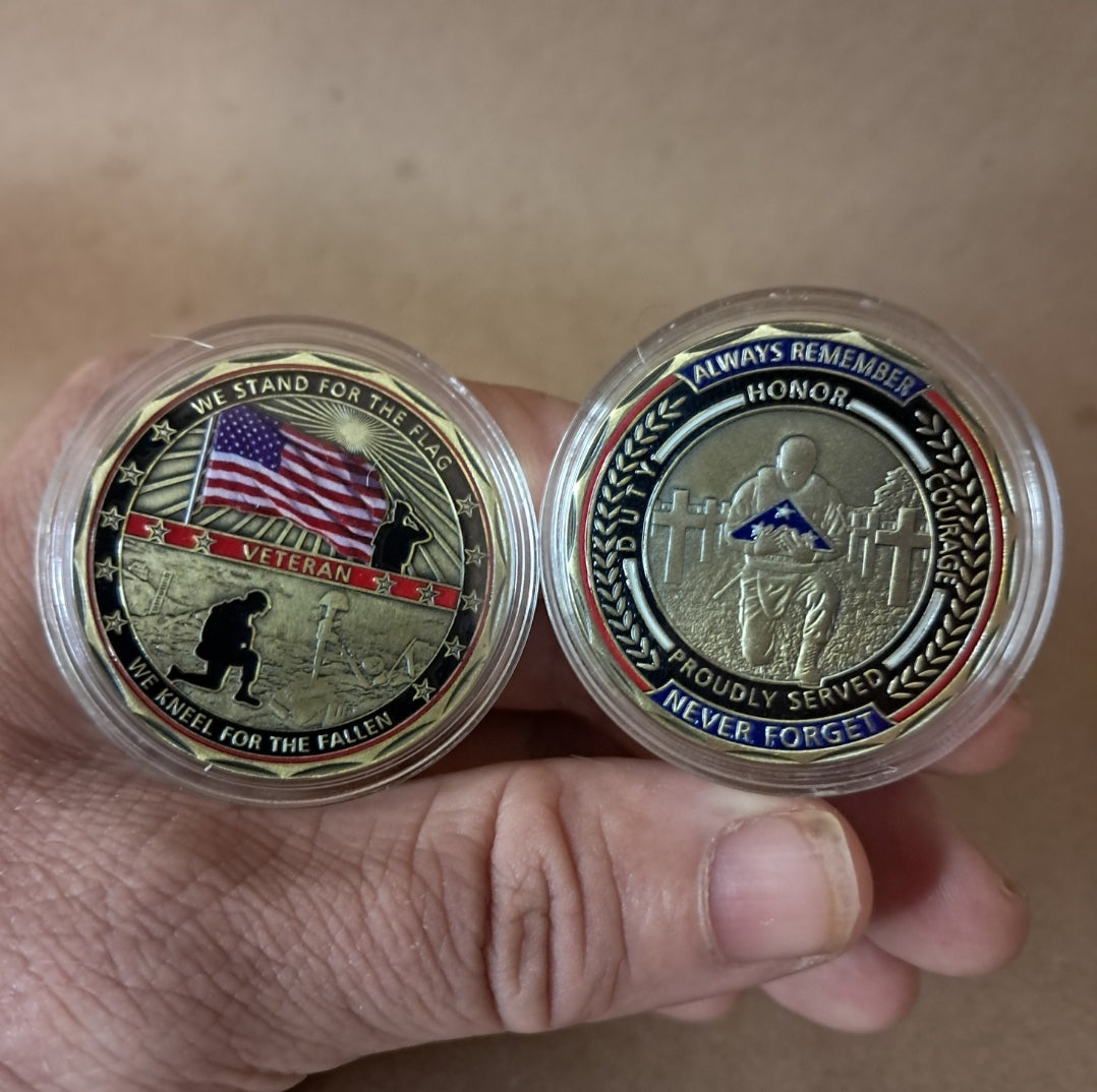 U.S. Military Commemrative Steel Coins 1.57 inches with Plastic Protective Case Navy Army Marines Air Force Coast Guard First Responder Veteran