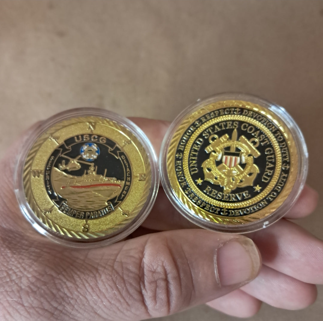 U.S. Military Commemrative Steel Coins 1.57 inches with Plastic Protective Case Navy Army Marines Air Force Coast Guard First Responder Veteran