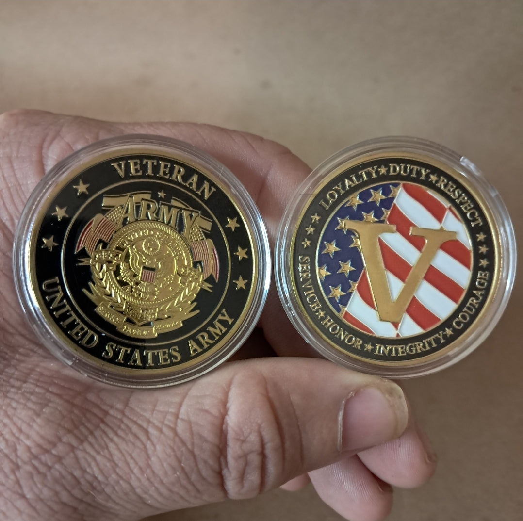 U.S. Military Commemrative Steel Coins 1.57 inches with Plastic Protective Case Navy Army Marines Air Force Coast Guard First Responder Veteran