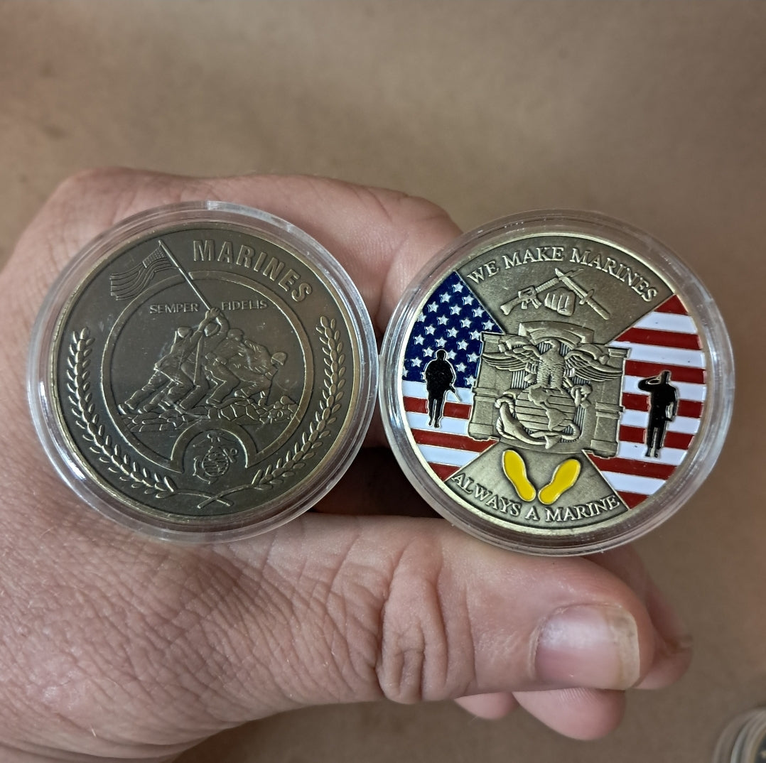 U.S. Military Commemrative Steel Coins 1.57 inches with Plastic Protective Case Navy Army Marines Air Force Coast Guard First Responder Veteran