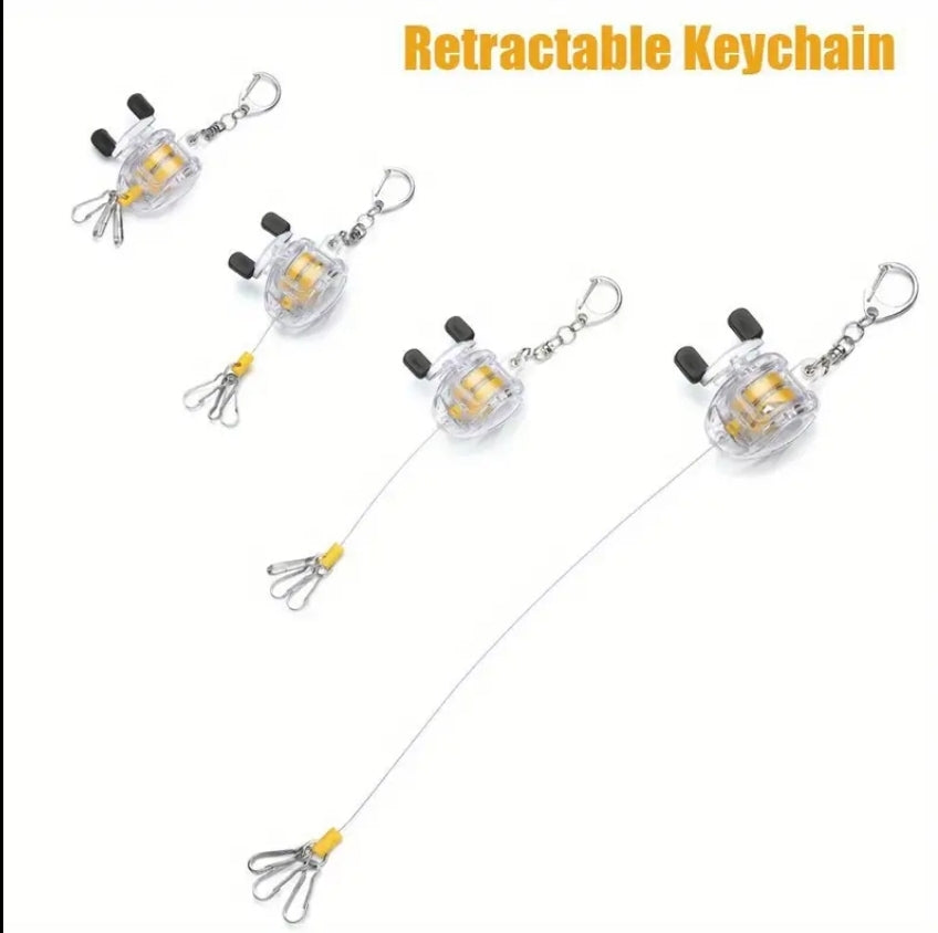 Baitcaster Keychain - Extendable Keychain with rotating Fishing handle - 16inch extend