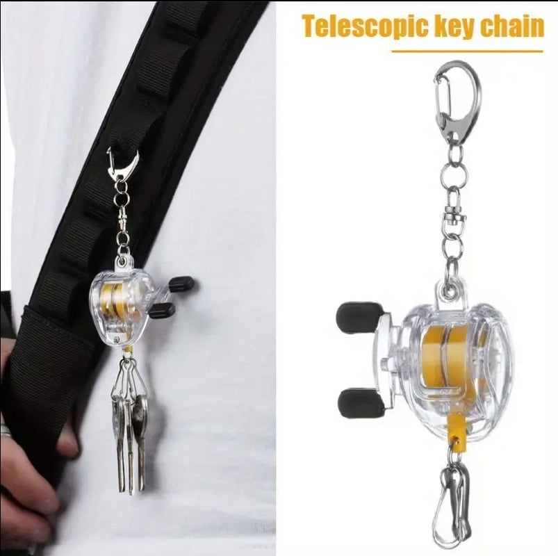 Baitcaster Keychain - Extendable Keychain with rotating Fishing handle - 16inch extend