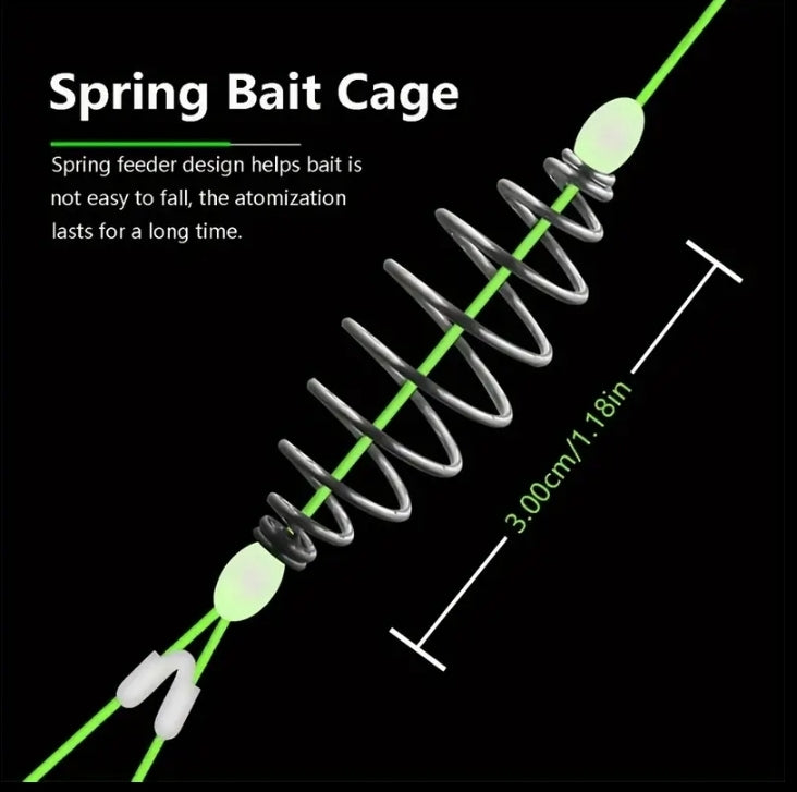 5 Pack Spring Bait Cage with dual fluorescent hooks - hand tied Carp Bait cages with hooks