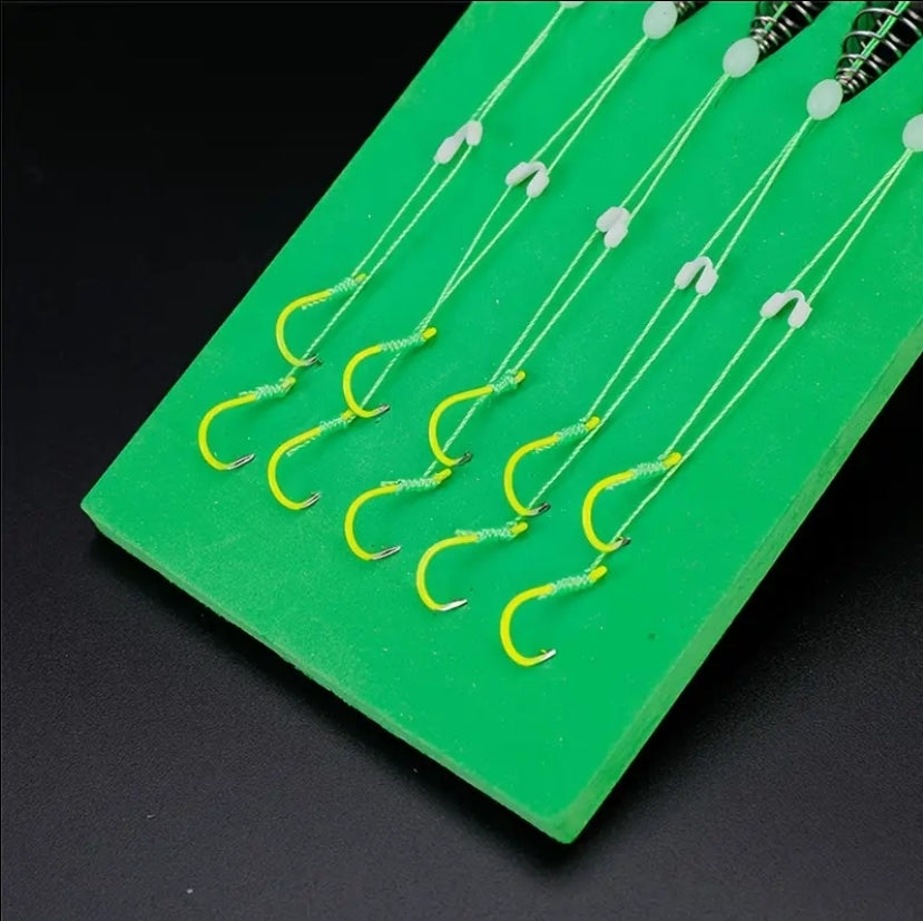 5 Pack Spring Bait Cage with dual fluorescent hooks - hand tied Carp Bait cages with hooks