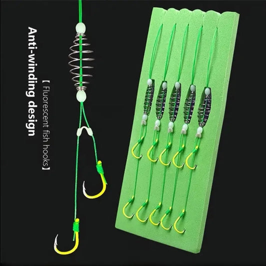 5 Pack Spring Bait Cage with dual fluorescent hooks - hand tied Carp Bait cages with hooks