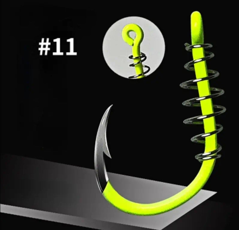 20pcs/pack High-Visibility Fluorescent Green Fishing Hooks - Durable Stainless Steel with Spring Barbs