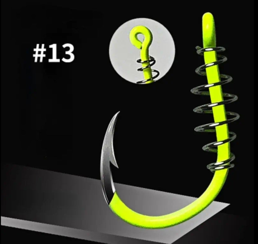 20pcs/pack High-Visibility Fluorescent Green Fishing Hooks - Durable Stainless Steel with Spring Barbs