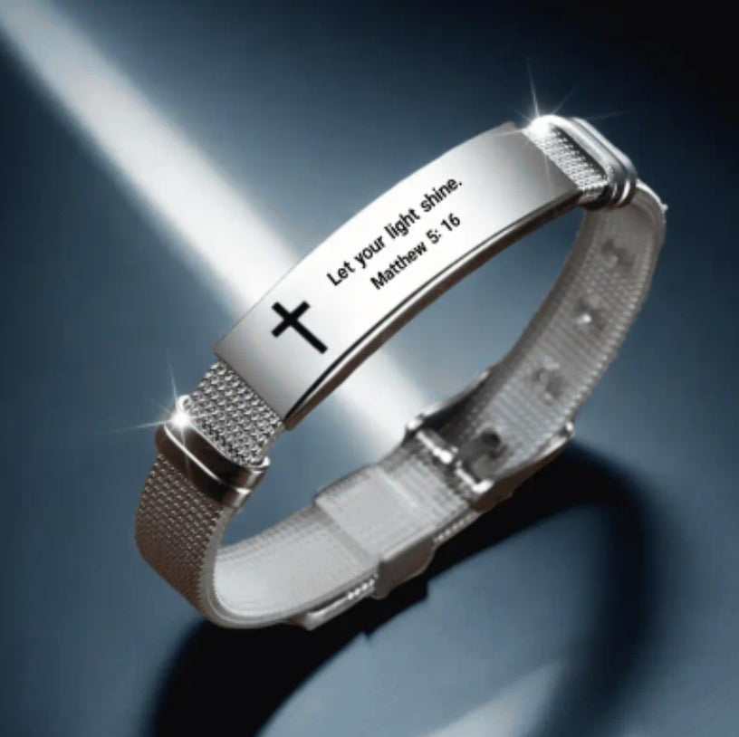 Stainless Steel Scripture Engraved Christian Bracelet with Adjustable Silicone Strap