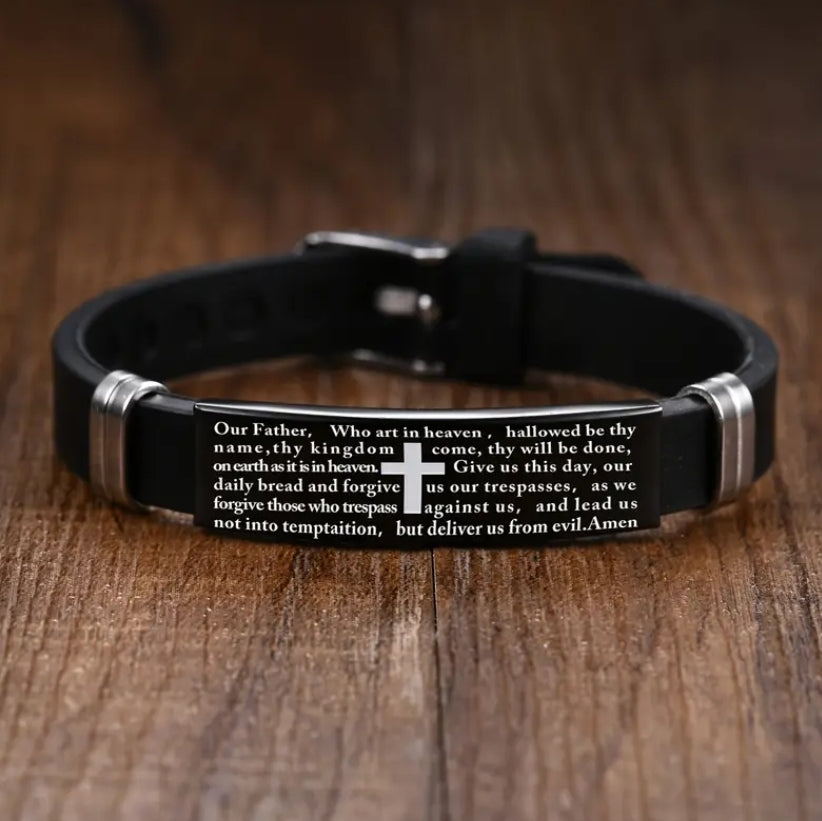 Stainless Steel Scripture Engraved Christian Bracelet with Adjustable Silicone Strap