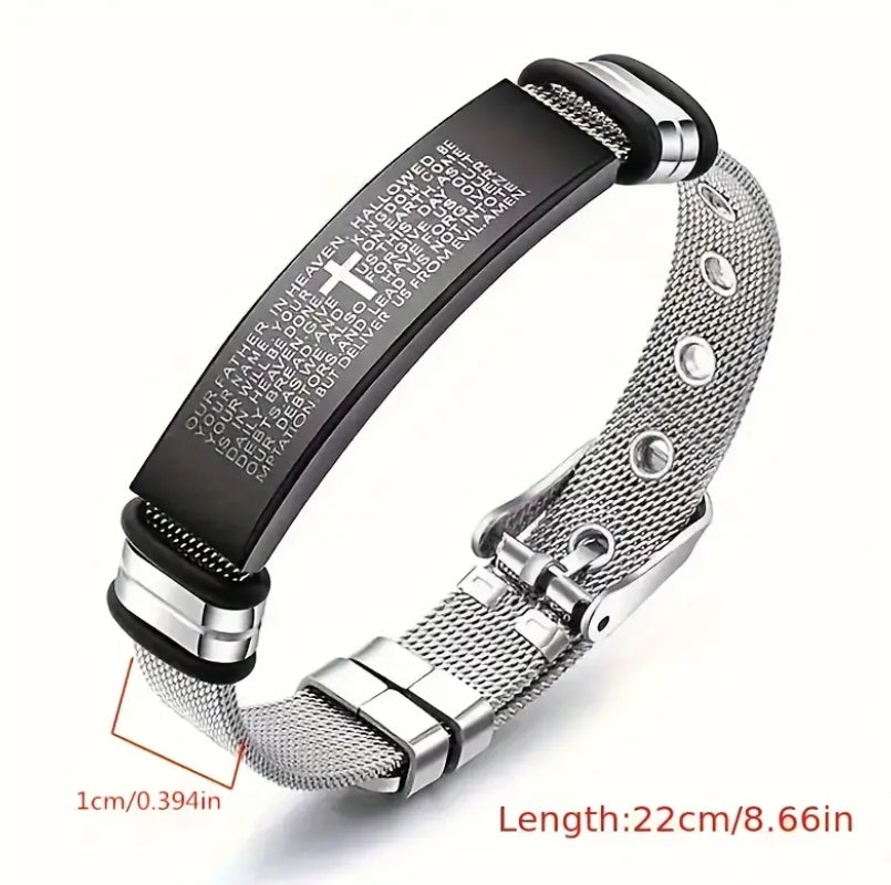 Stainless Steel Scripture Engraved Christian Bracelet with Adjustable Silicone Strap