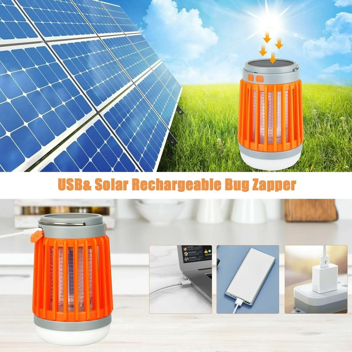 Solar USB Mosquito Killer + Electronic Fly Bug Insect Zapper