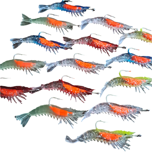 15 Pack Weighted Shrimp Lure Bionic Swim Bait 1/10th Oz