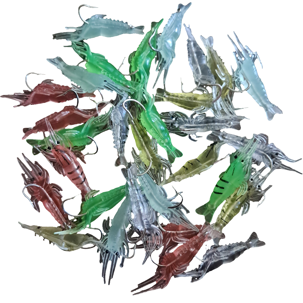 30 Piece Shrimp Lure with Hooks Mixed Colors 1 Inch