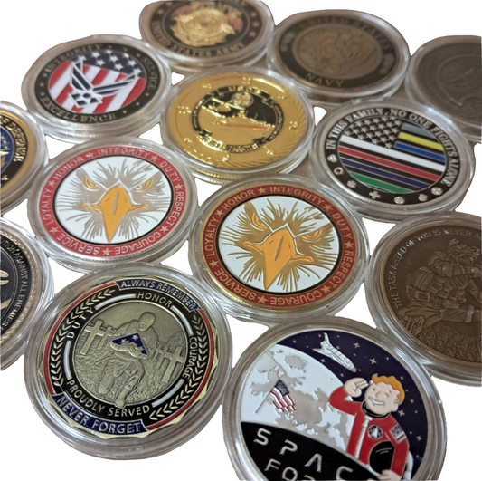 U.S. Military Commemrative Steel Coins 1.57 inches with Plastic Protective Case Navy Army Marines Air Force Coast Guard First Responder Veteran