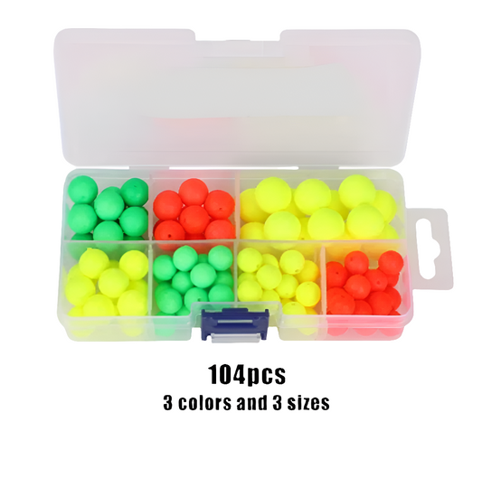 104 Piece Bulk Fishing Floats - 3 Sizes and 3 Colors 10mm 12mm 15mm foam bobbers