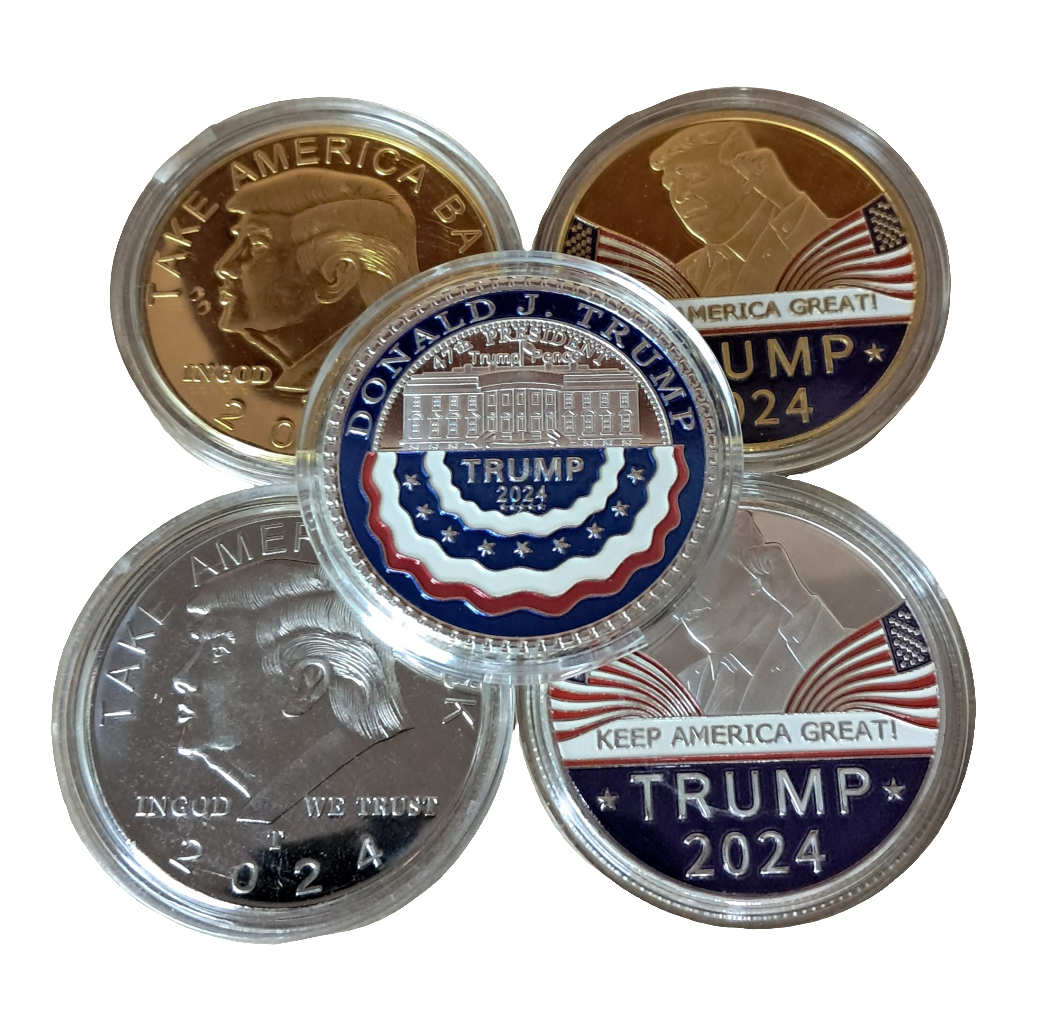 President Donald Trump Commemorative Coin with Display Case Golden and Silvery