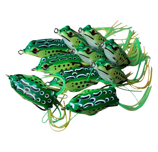 10 pack Topwater Frog Lures 2 inch 8.7 Grams Classic Green