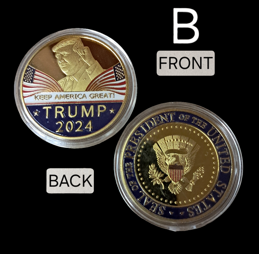 President Donald Trump Commemorative Coin with Display Case Golden and Silvery