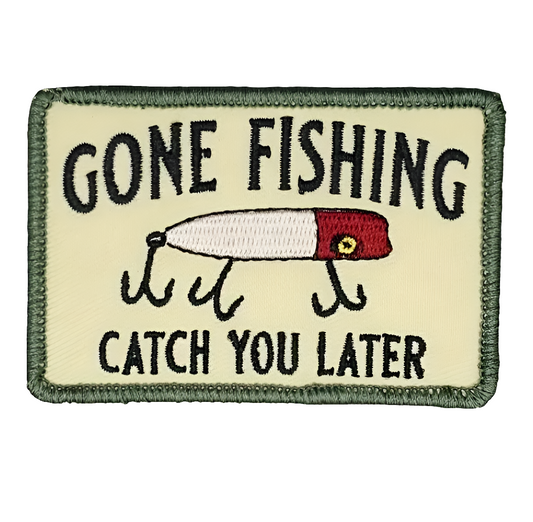 Gone Fishing Velcro Patch 3x2 inch Full Embroidery - Fishing Lure Hook and Loop Morale Patch