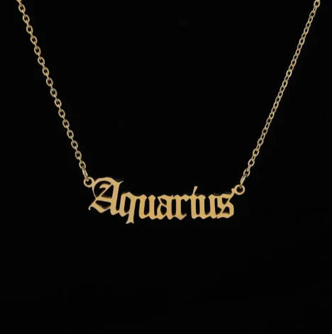 12 Zodiac Stainless Steel Pendant Necklace with Gold Chain