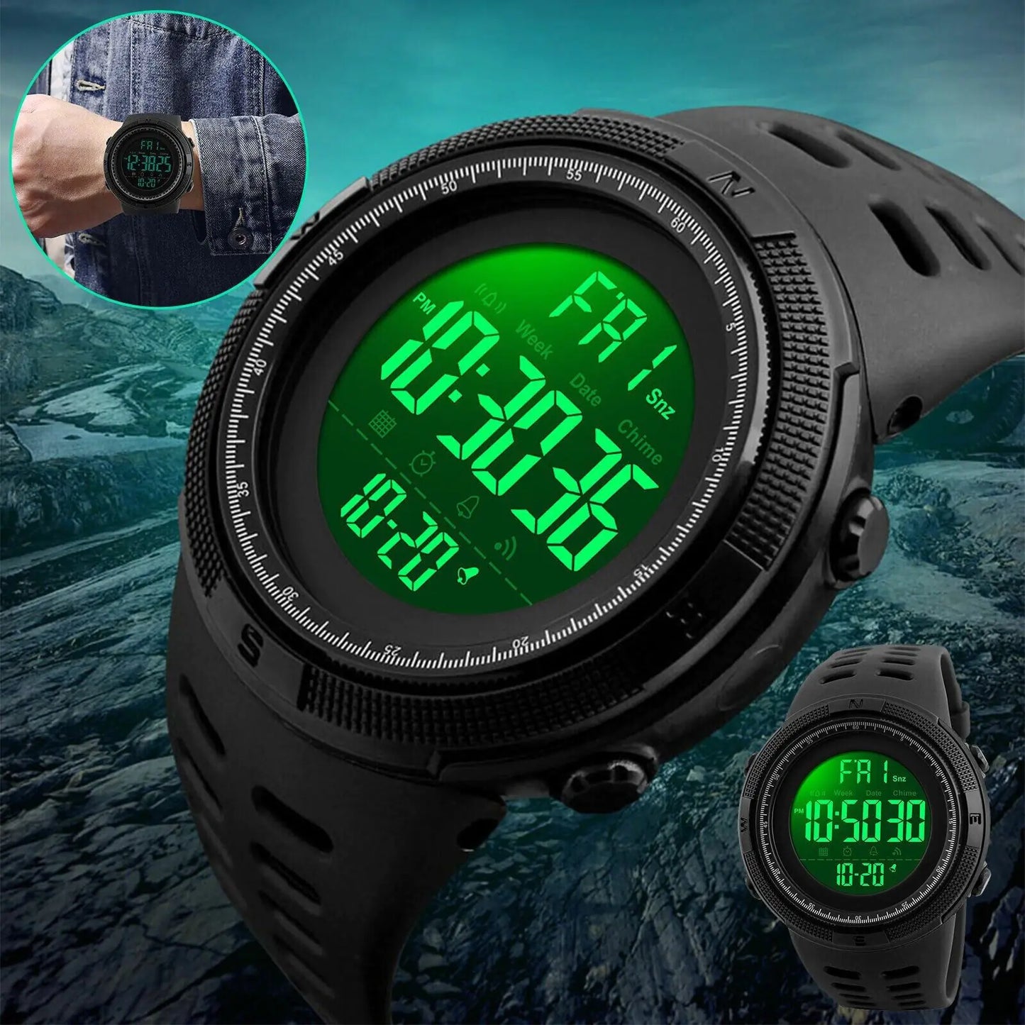 Men's Digital Army Military Sport Quartz Analog Chrono Waterproof Watch