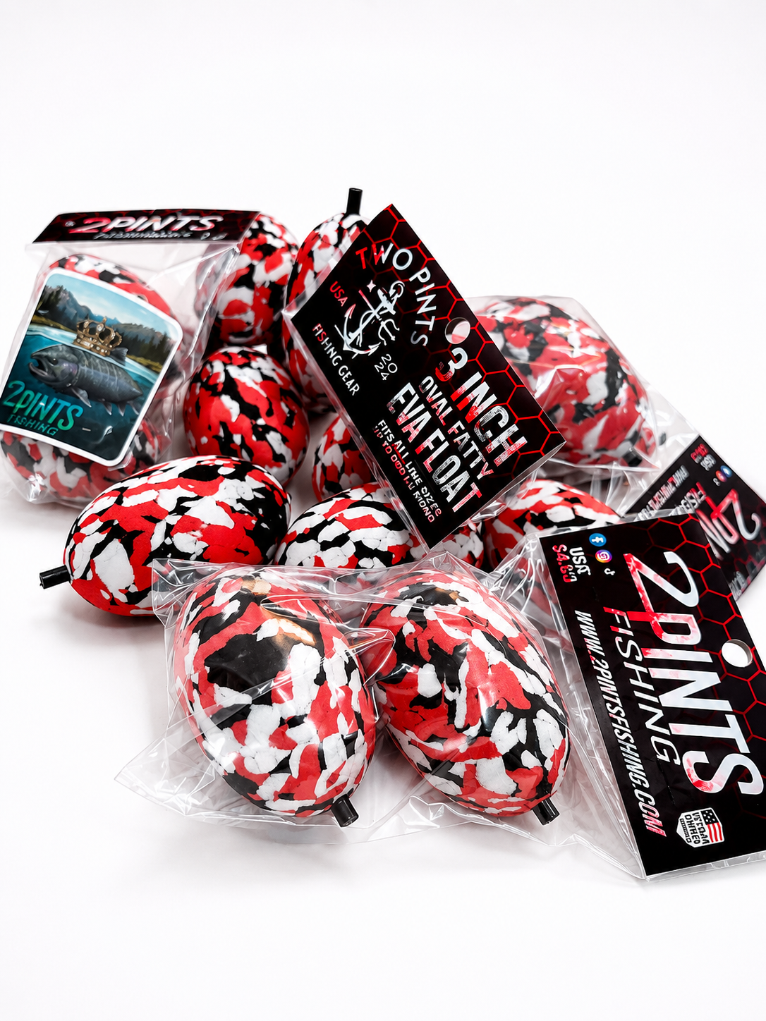 2 Pints Fishing™ 3” EVA Fatty Foam Float – Exclusive Red Camo (2 Pack or Bulk 10 Pack)