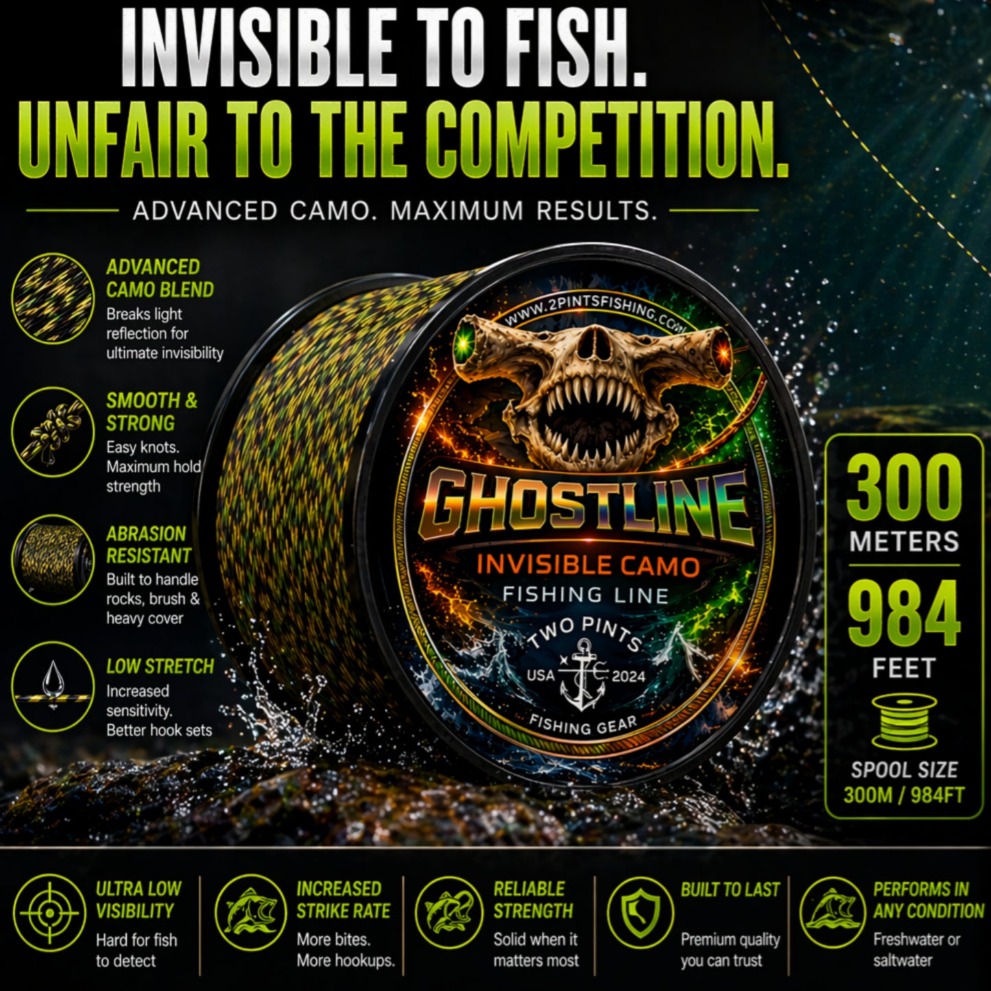 GHOSTLINE Invisible Camo Monofilament Fishing Line - 300m