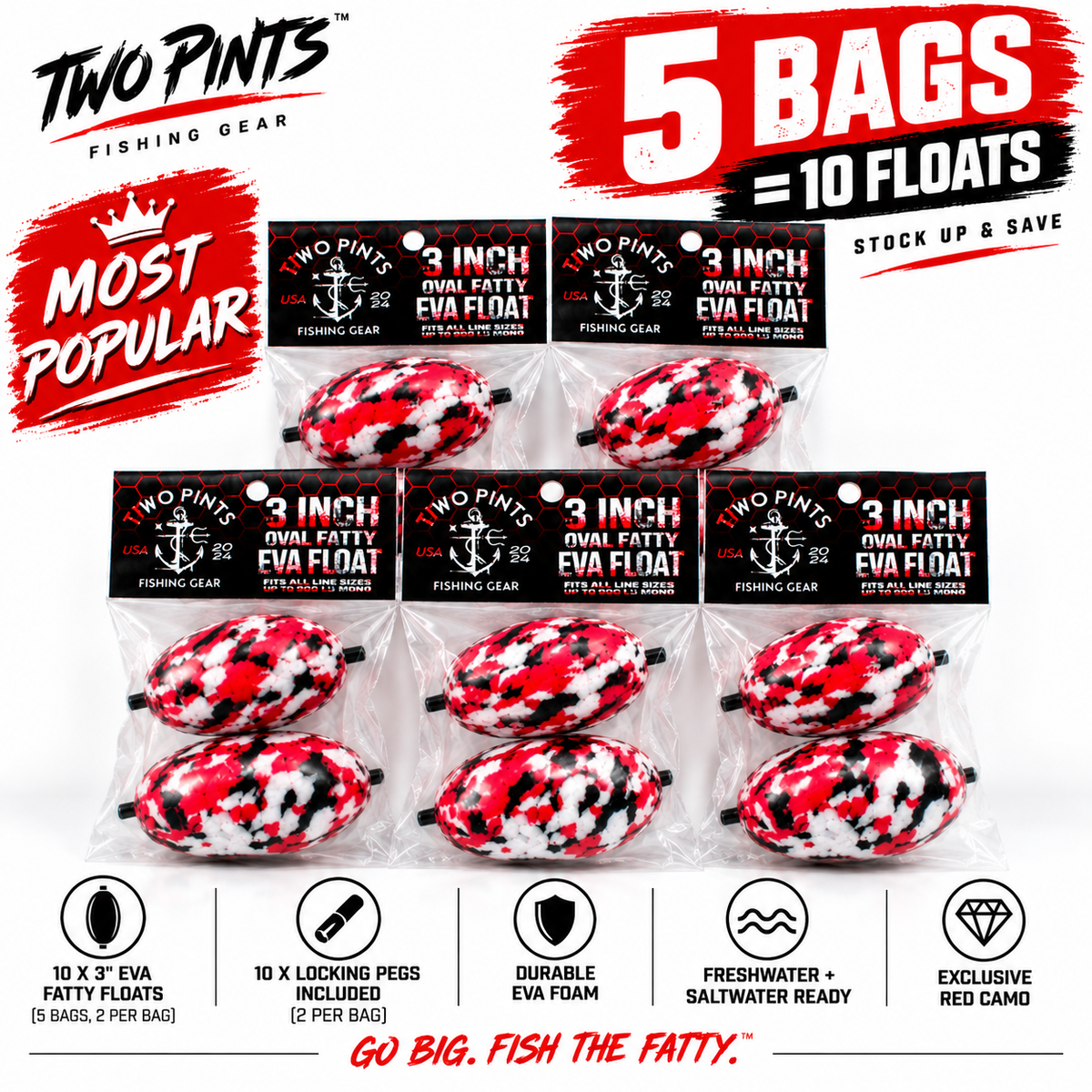 3" EVA Fatty Foam Fishing Float – Red Camo 2 Pints Fishing™ Exclusive