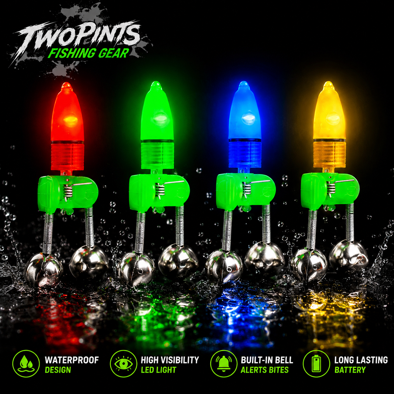 5 Pack LED Lights for Fishing Pole + Bite Bell - Bite Alarm Light & Clip on Bells