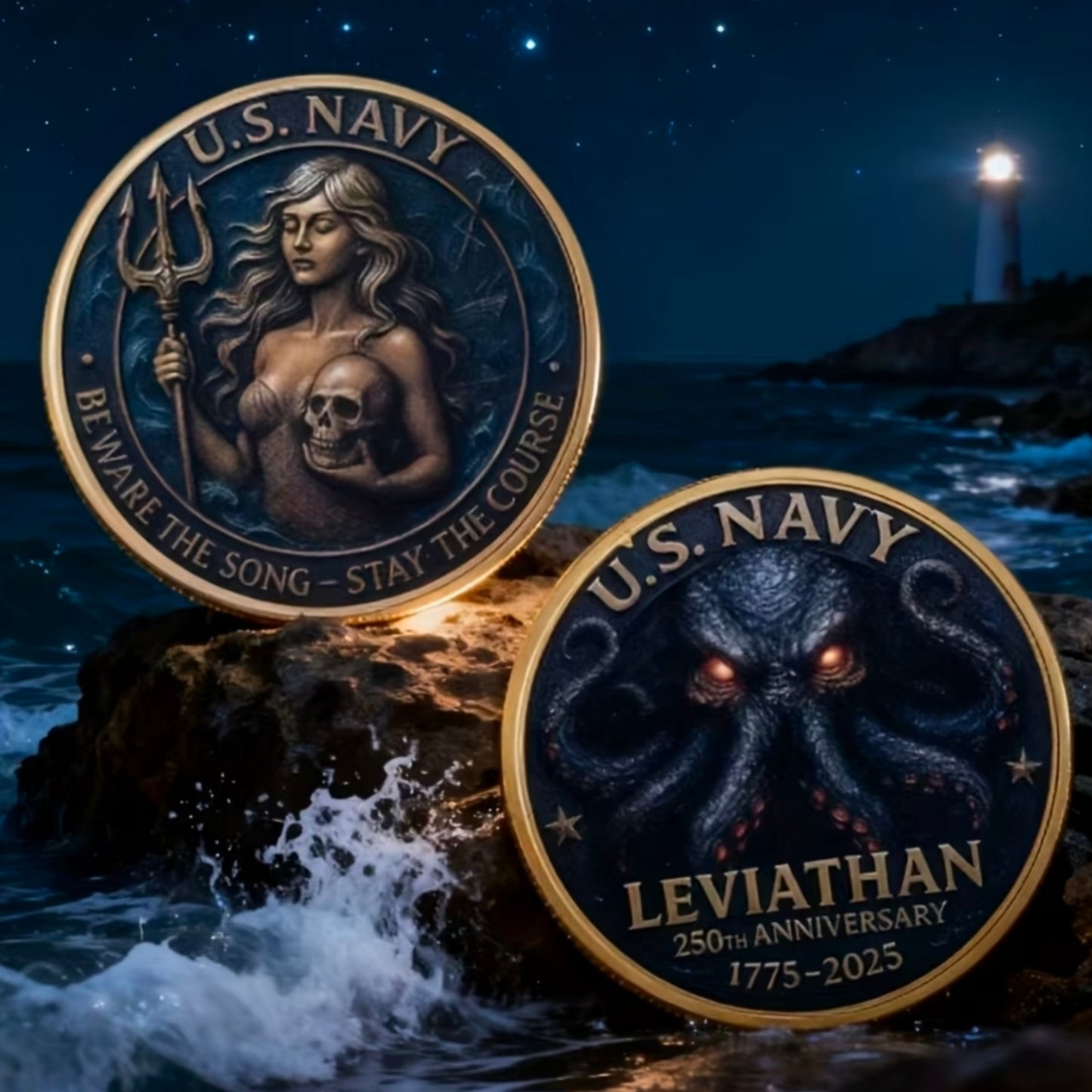 U.S. NAVY Challnge Coin 1.57 inches includes Protective Case and Hand Tied Gift Box - Solid Iron Full Color Embossed/Engraved Images
