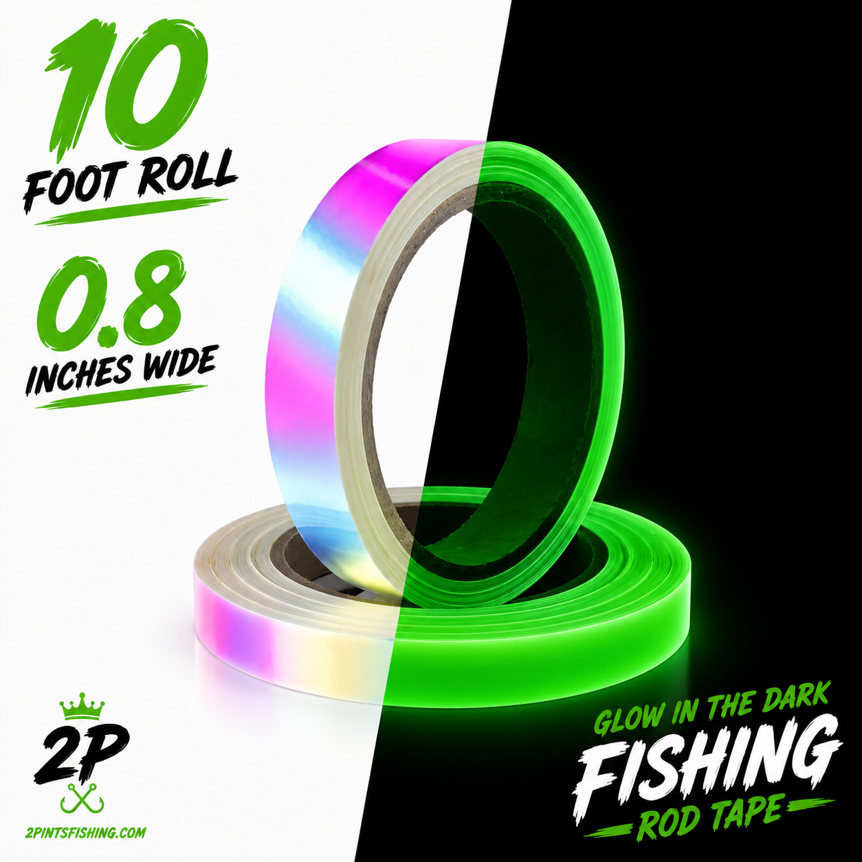 GLOW Tape for Fishing Rod - 10 FOOT ROLL - Glow in the Dark Waterproof Tape for Fishing, Hunting, Automotive, Crafts