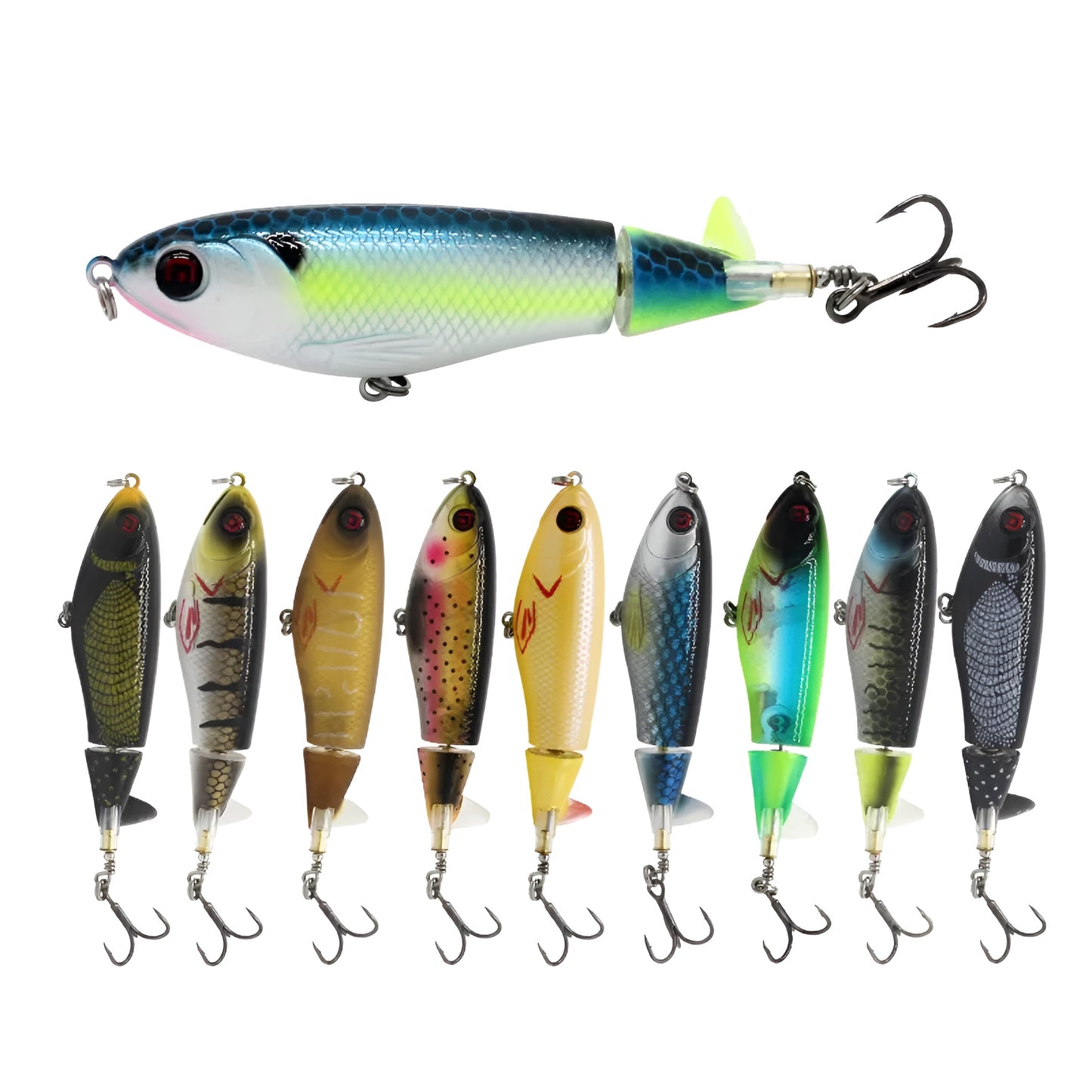 New Whopper Plopper - Enhanced 4.1 Inch 17g Tail Spinning Fishing Lure w/ Steel Bearing Rattles + Dual LAZR treble hooks
