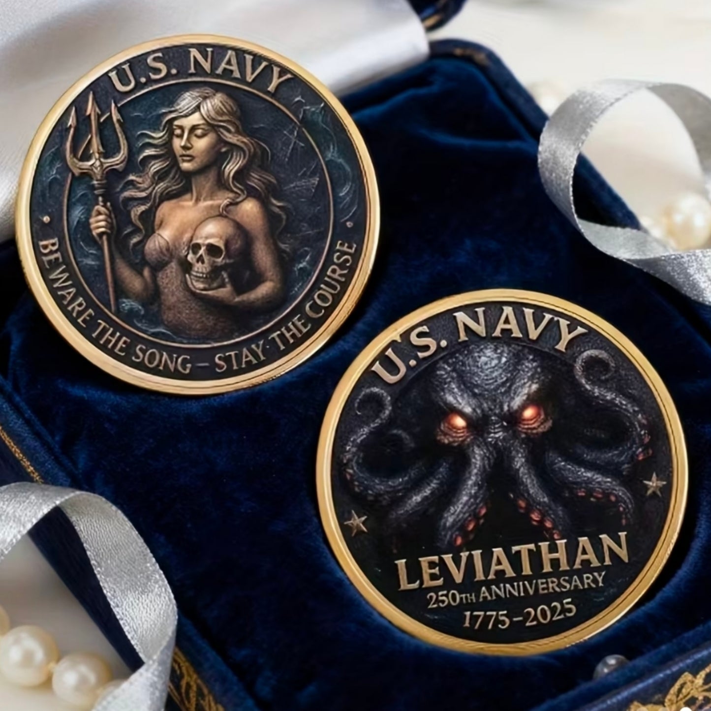 U.S. NAVY Challnge Coin 1.57 inches includes Protective Case and Hand Tied Gift Box - Solid Iron Full Color Embossed/Engraved Images