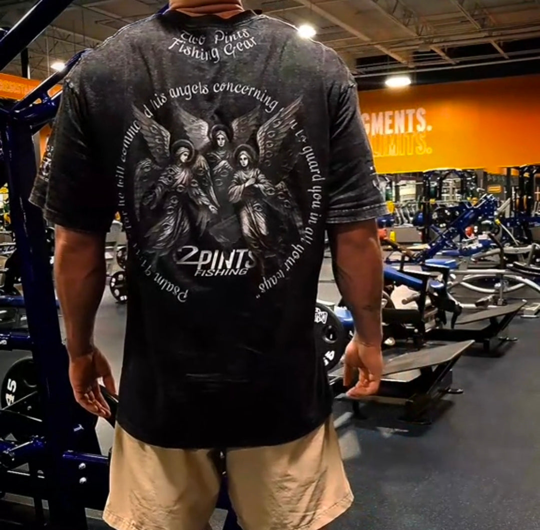 Archangels Psalm 91:11 Vintage Oversized Washed Pump Cover 100% Cotton Tee - Customizable upon request