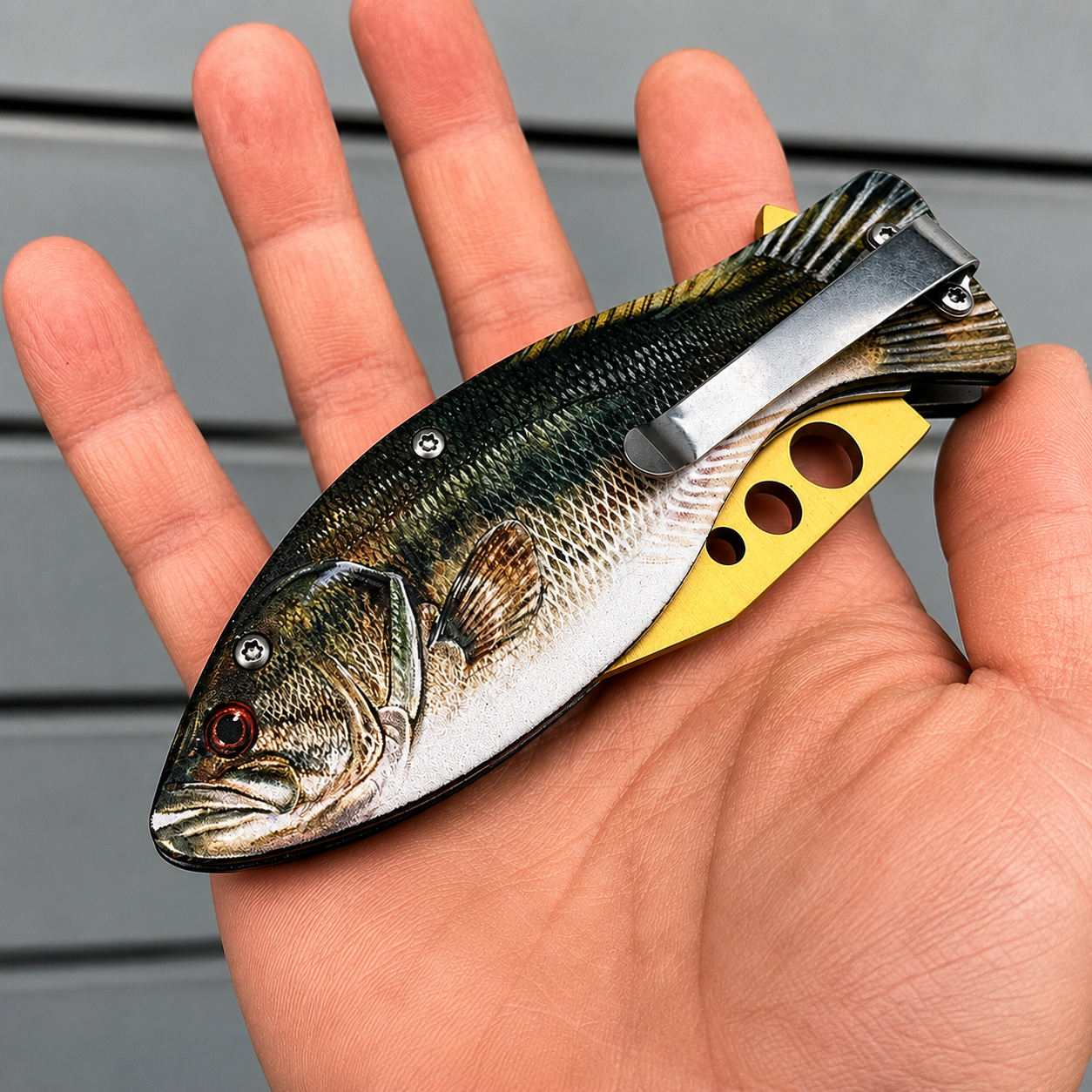 Fishing Tactical Knives - Bass Trout Pufferfish Tactical Flip Knife with Safety Lock and Belt Clip - 3CR Stainless Steel