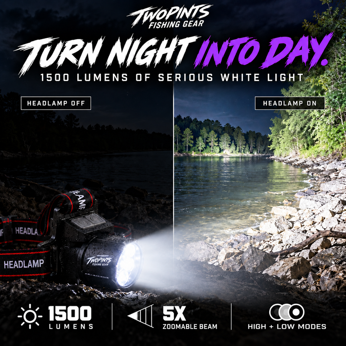 THE NIGHTSTALKER™ — 1500 Lumen UV Fishing Headlamp