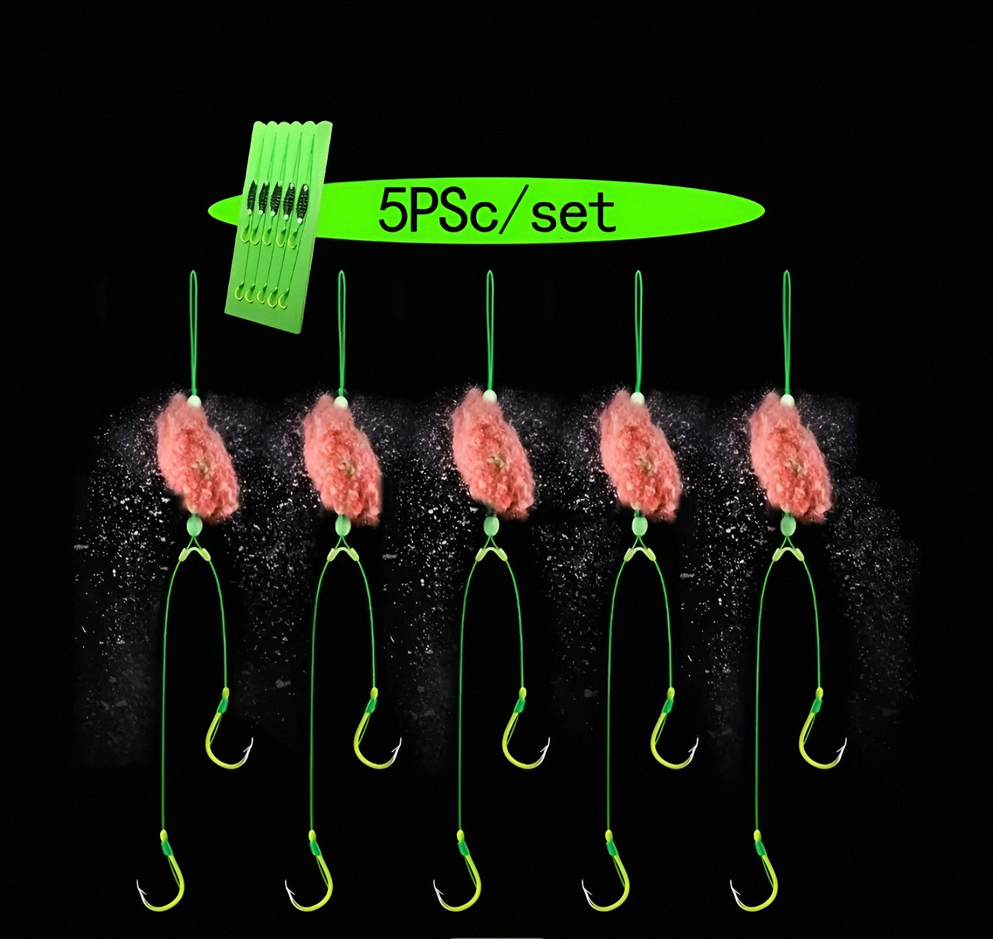 5 Pack Spring Bait Cage with dual fluorescent hooks - hand tied Carp Bait cages with hooks