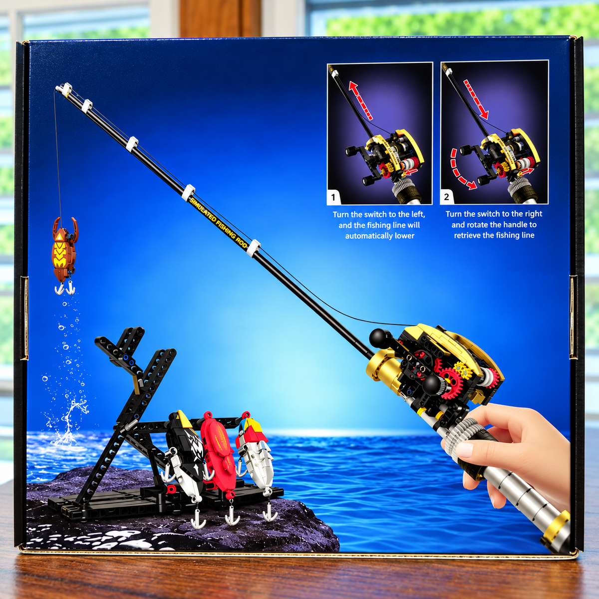 Fishing Rod & Reel Building Block Sets, 235–806 Pieces, Spinning Reel & Baitcaster Models with Fishing Lures & Display Stand, Fishing Gifts for Kids & Adults, Ages 8+
