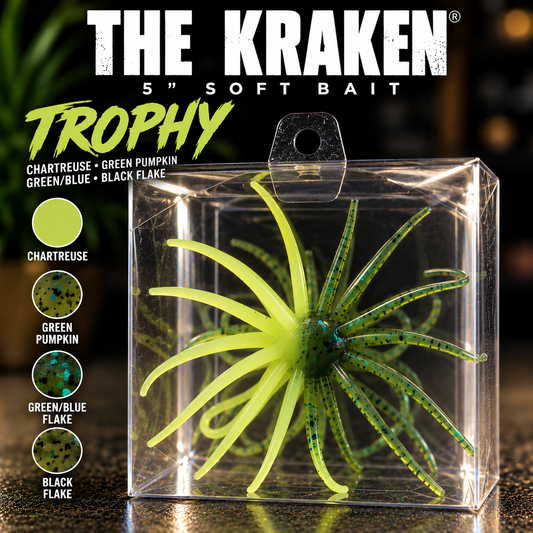 The KRAKEN - 5" Trophy fish Urchin Soft Bait - Tentacle Swim Bait Fishing Lure w/ Box for Freshwater Saltwater Bass Redfish Drumfish Trout Catfish Pike Snook