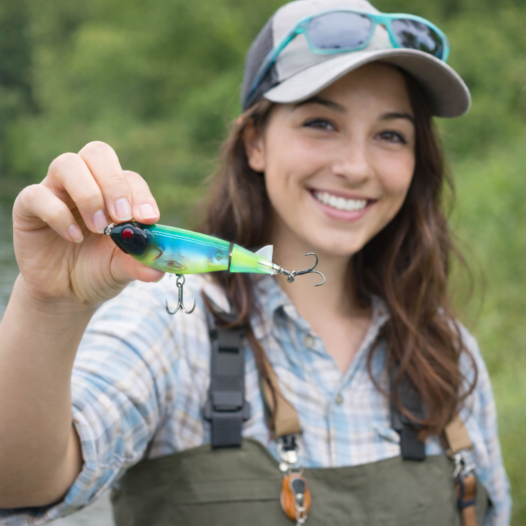 New Whopper Plopper - Enhanced 4.1 Inch 17g Tail Spinning Fishing Lure w/ Steel Bearing Rattles + Dual LAZR treble hooks