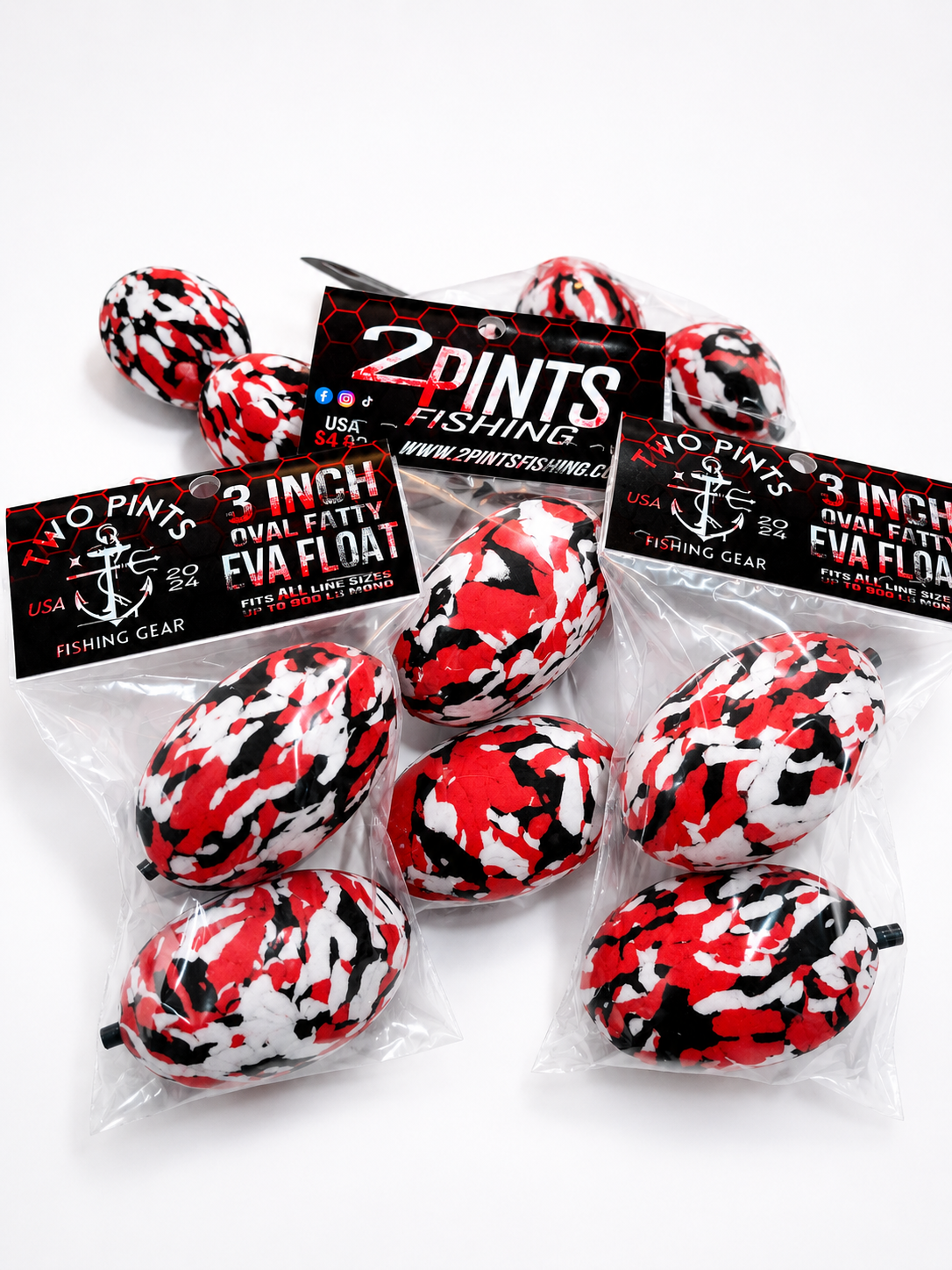 2 Pints Fishing™ 3” EVA Fatty Foam Float – Exclusive Red Camo (2 Pack or Bulk 10 Pack)