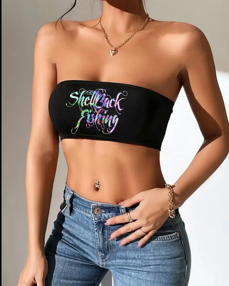 Luxury Fishing Tube Top -  cross-latch back - Shell Back Fishing Sculpting Bandeau Crop Tube Top Bra