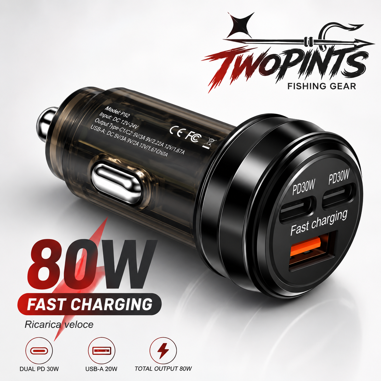 3-Port 80W Fast-Charge Car Charger