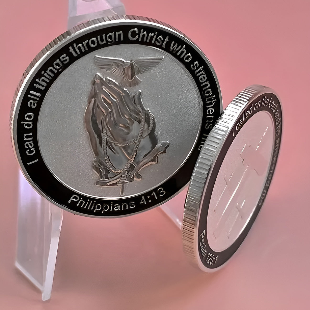 Christian Challenge Coin 1.57 inches with plastic protective case and hand tied gift box. Iron Collectors Coin Regalo with Scripture