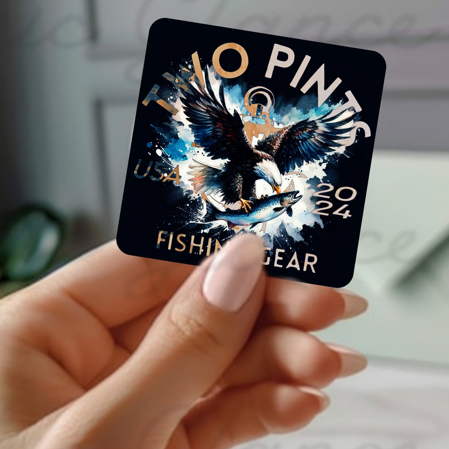 Waterproof Sticker 2.5 Inch - Scratch proof UV Resistant Heavy Duty Sticker for Outdoor/Indoor use - Eagle and Trout