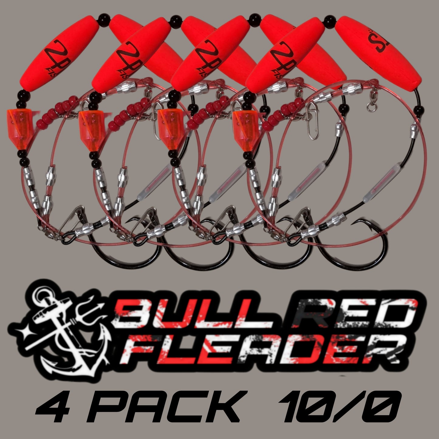 4 Pack BIG FISH Leaders - Heavy Duty Floating Leaders with 4X Strong Stainless Steel Hooks + Glow Stick